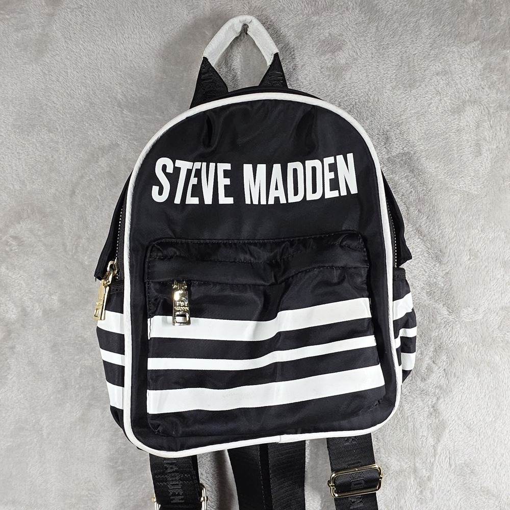 Steve Madden Black & White Stripe Backpack Purse